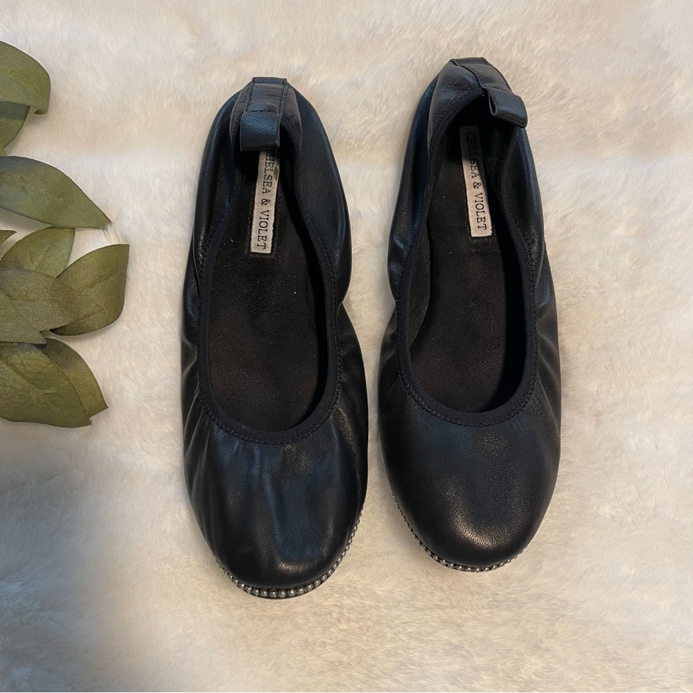 Chelsea & Violet Black Flats with Silver Detail